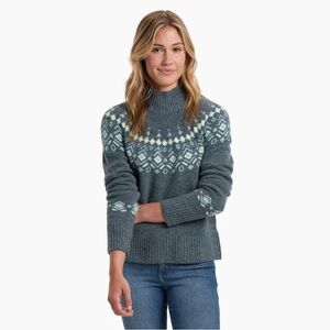 Kuhl Alpina Fair Isle Mock Neck Sweater in Mineral Blue | Women’s size XS